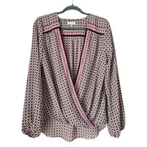 Max Studio Surplice High Low Boho Printed Blouse Multicolor- Size Medium